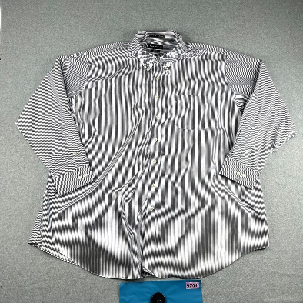 Paul Fredrick Classic Fit Shirt Size 20 Navy White Striped Button Up Long Sleeve